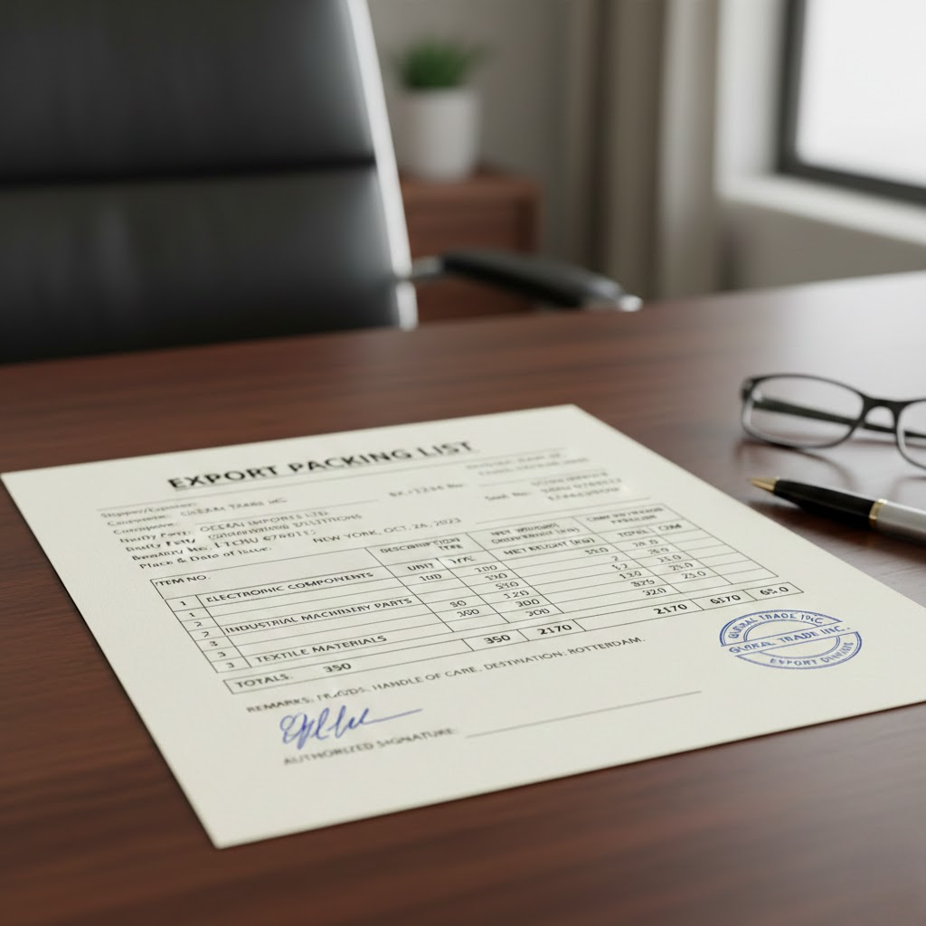 Export packing list format